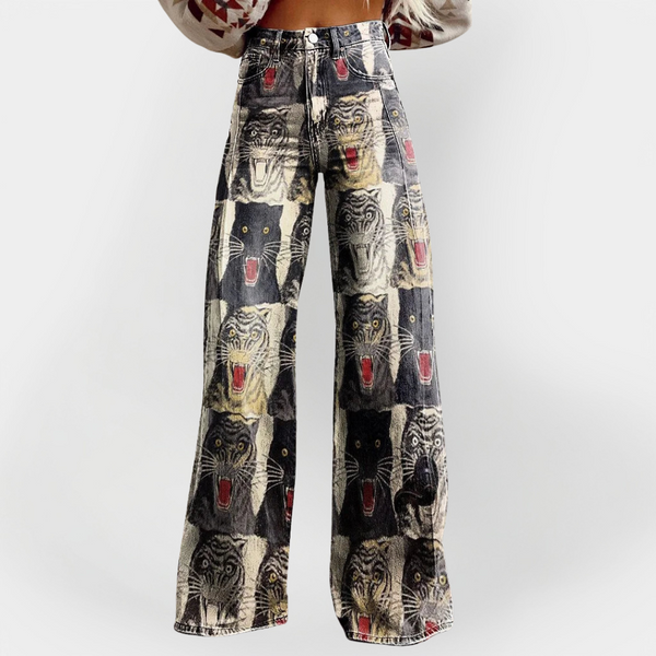 Kristýna Exkluzivní Široké Džíny Městské Vzorované